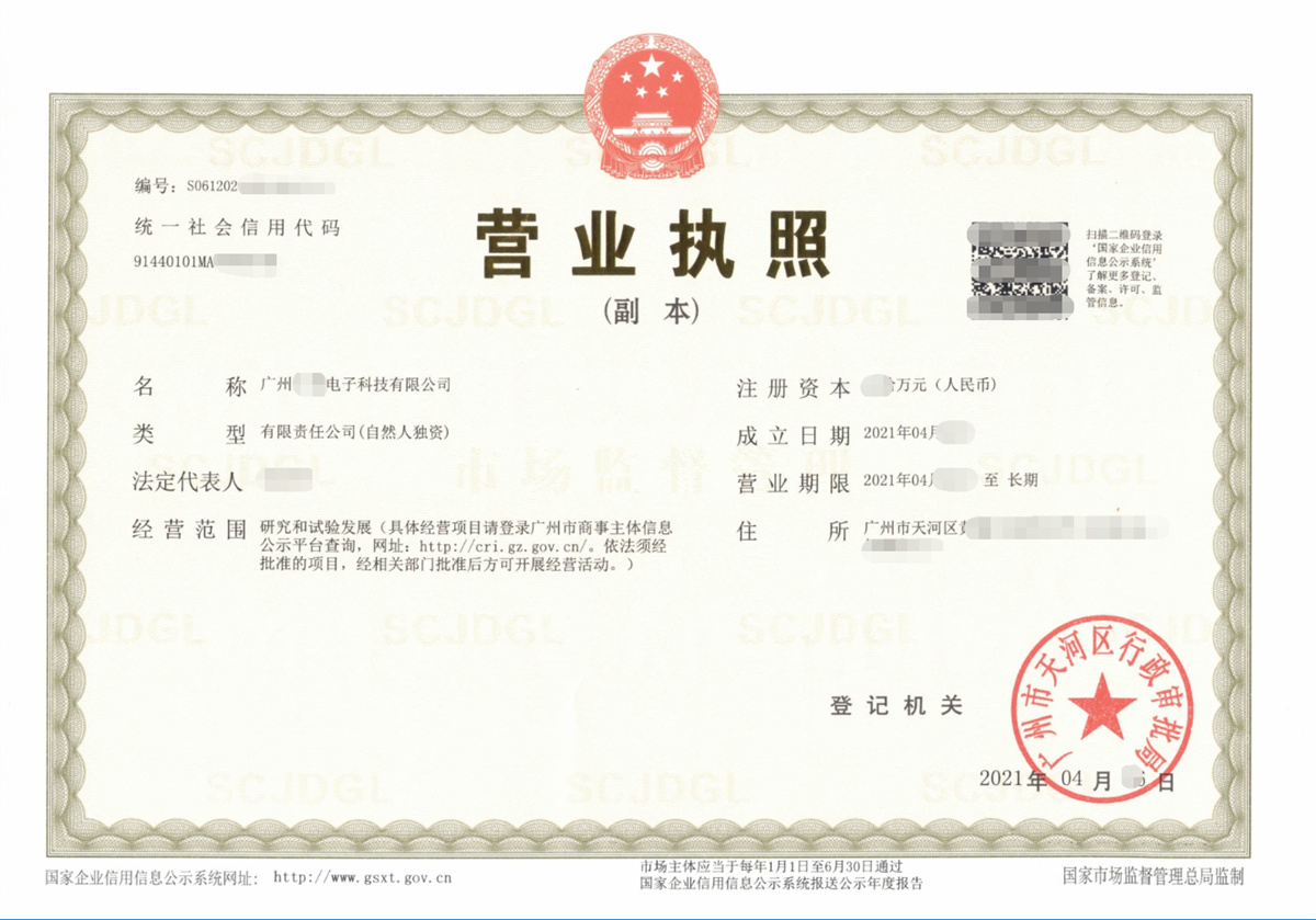 广州某电子科技公司注册代办