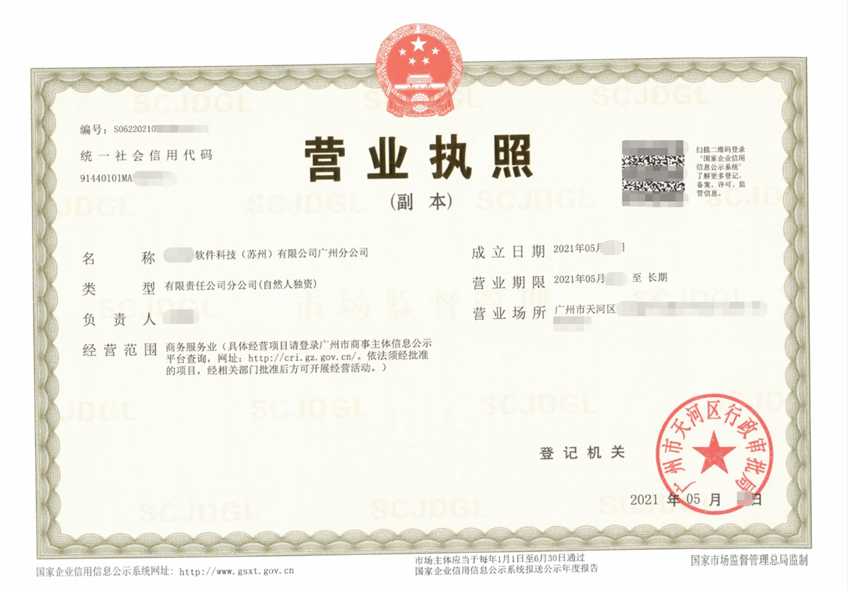 广州某软件科技分公司注册代办