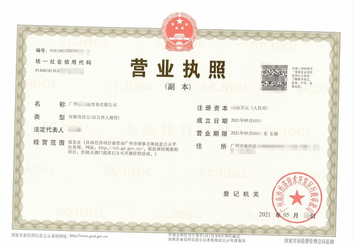 广州南沙某贸易公司注册