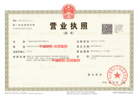 广州越秀区某房地产经纪公司注册代办